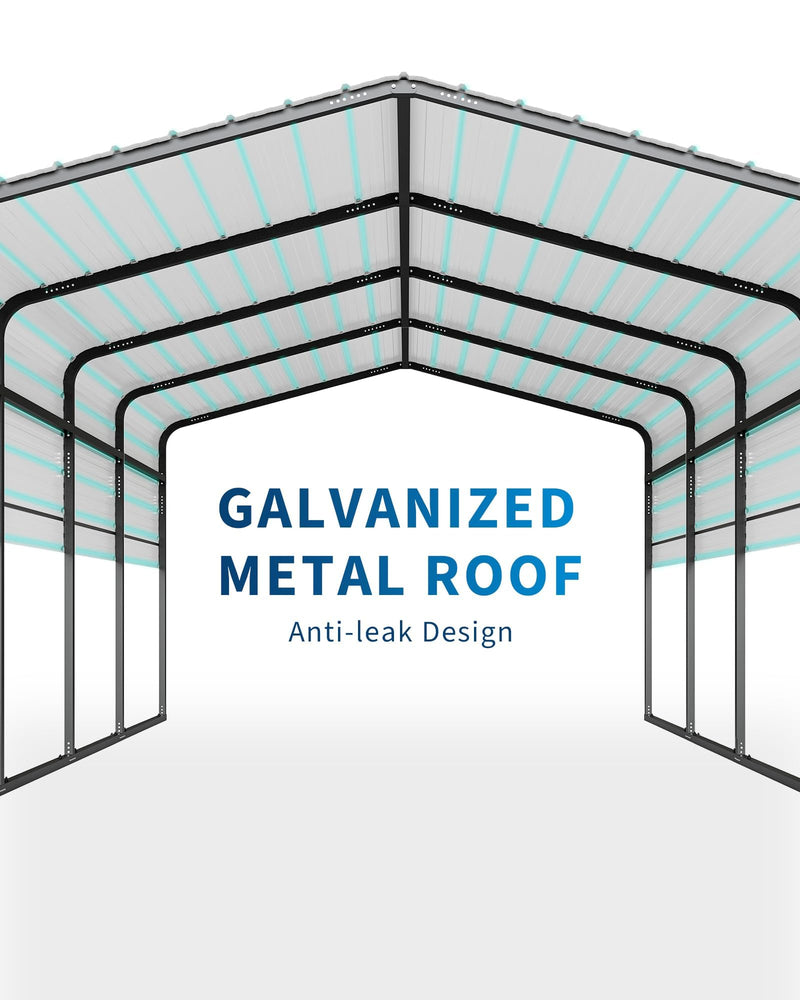 KOKEBREN Metal Carport, Outdoor Car Port Canopy with Reinforced Base and Galvanized Steel Roof, Heavy Duty Garage Car Shelter Shade for SUV, Truck, Boats, 13x20 FT