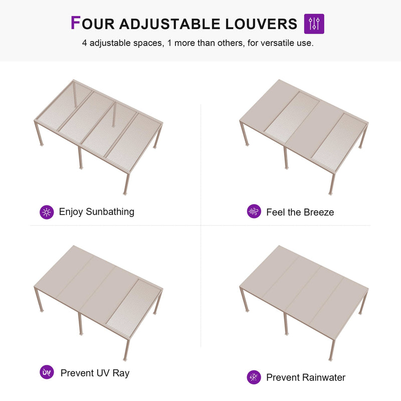 PURPLE LEAF Louvered Pergola 12' × 24' Outdoor Hardtop Gazebo Adjustable Aluminum Sun Shade for Deck Garden Backyard Patio Retractable Roof Canopy