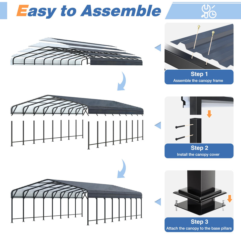 AirWire 20x40 FT Metal Carport Canopy Heavy Duty with Reinforced Base and Galvanized Steel Roof & Frame, Garage Shelter for Cars, Boats and Trucks
