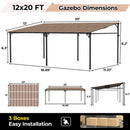 12’ x 20’ Gazebo, Outdoor Pergolas and Gazebos on Clearance, Hard Top Lean to Gazebo with Metal Frame, Pergola Wall Mounted Pergola with Sloped Roof for Patio, Decks, Backyard