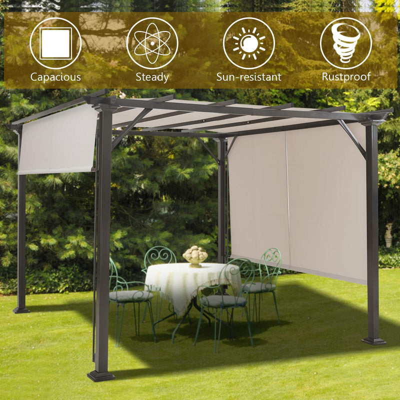Tangkula 10 X 10FT Outdoor Pergola, Patio Furniture Shade Structure, Outdoor Steel Pergola Gazebo with Retractable Canopy Shades, Rustproof Metal Pergola for Patio, Backyard, Garden (Beige)