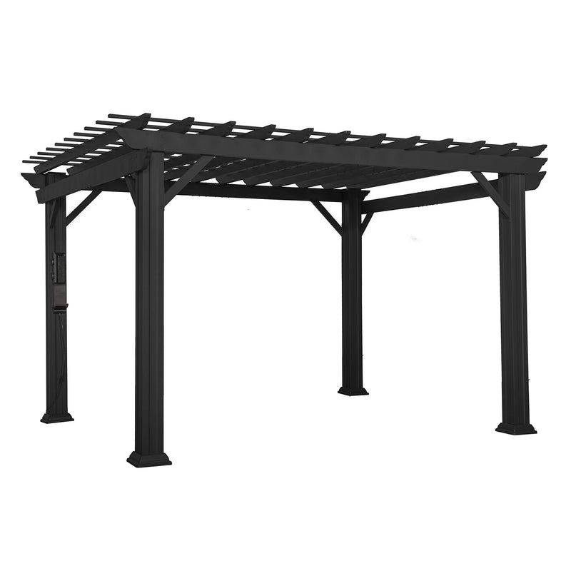Backyard Discovery Stratford 12' x 10' Traditional Galvanized Steel Pergola Kit with Shade Sail Canopy, Powder-Coated Finish, All-Season Durability, High-Wind Rating for Outdoor Patio, Deck, Garden