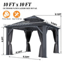 GARTOO 10'x10' Outdoor Hardtop Gazebo with Double Roof - Heavy-Duty Galvanized Steel Top Aluminum Frame Gazebo with Breathable Netting & Privacy Curtain for Patio, Porch, Garden, Lawn, Deck, Backyard