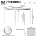 Domi Louvered Pergola 10X10FT, Aluminum Pergola with Adjustable Louvered Roof and Drainage Gutter, Outdoor Pergola Gazebo for Patio, Backyard, Deck, White