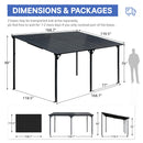 SUNSITT 10'x 14' Gazebo, Outdoor Lean to Gazebo Pergola w/Drainage Holes, Wall-Mounted Gazebo with Hard Top Metal Awnings for Patio Backyard Deck, Dark Grey