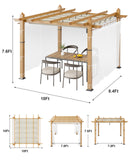 Garvee 10x10 Ft Outdoor Retractable Pergola with Canopy and Side Mesh Screen, Upgraded Wood-Grain Post Aluminum Pergola, Modern Pavilion for Backyard, Patio, Porch, Grape Trellis, Beige+White