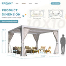 EROMMY 10x10FT Louvered Pergola Outdoor Sun Shade Shelter with Aluminum Frame and Adjustable Metal Rainproof Roof for Garden & Patio, Curtains and Netting Included, White