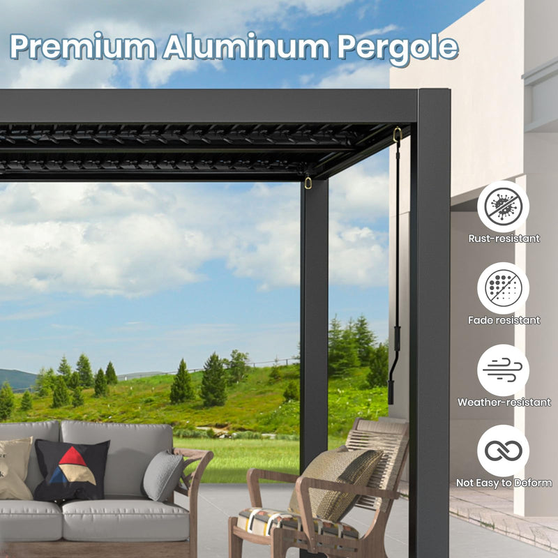 10' ×13' Outdoor Louvered Pergola, Aluminum Outdoor Louvered Pergola Patio with Adjustable Roof for Outdoor Deck (Black, 10x13)