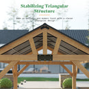 LUXOAK 10x12 ft Wood Gazebo, Hardtop Pergola with Steel Gable Roof, Outdoor Gazebo with Guest House for Garden, Porch, Patio, Black + Natural Wood