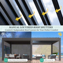 YOLENY Louvered Pergola and 6 Pull-Down Screens, 10x20FT All Aluminum Pergola with Adjustable Rainproof Roof, Outdoor Sun Shade Shelter for Patio, Weatherproof, Dark Gray