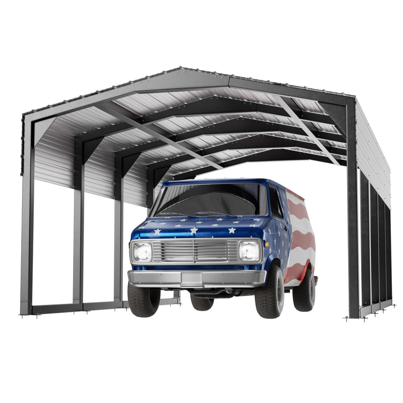 Metal Carport 12x20ft Heavy-Duty | Military-Grade Reinforced Garage Kits with Steel Roof & Hurricane | 550lbs/Sq.Ft Snow/RV/Camper/Truck/Tractor Shelter