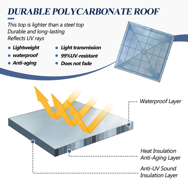 GARTOO 10’x10’ Patio Hardtop Gazebo with Polycarbonate Roof, Waterproof Outdoor Canopy Gazebo, Steel Frame Permanent Pavilion with Curtains and Netting, Perfect for Backyard, Patio, Lawn, Garden
