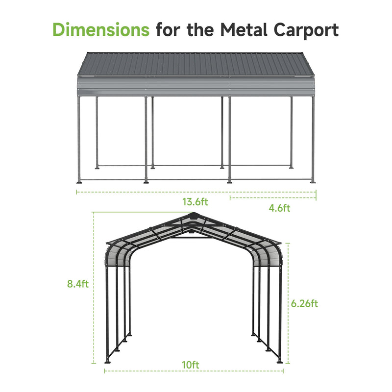 10×15FT Metal Carport, Heavy Duty Car Port, All-Weather Outdoor Storage Trucks, Boats, Cars, Galvanized Steel Roof, Vertical Stripe Design