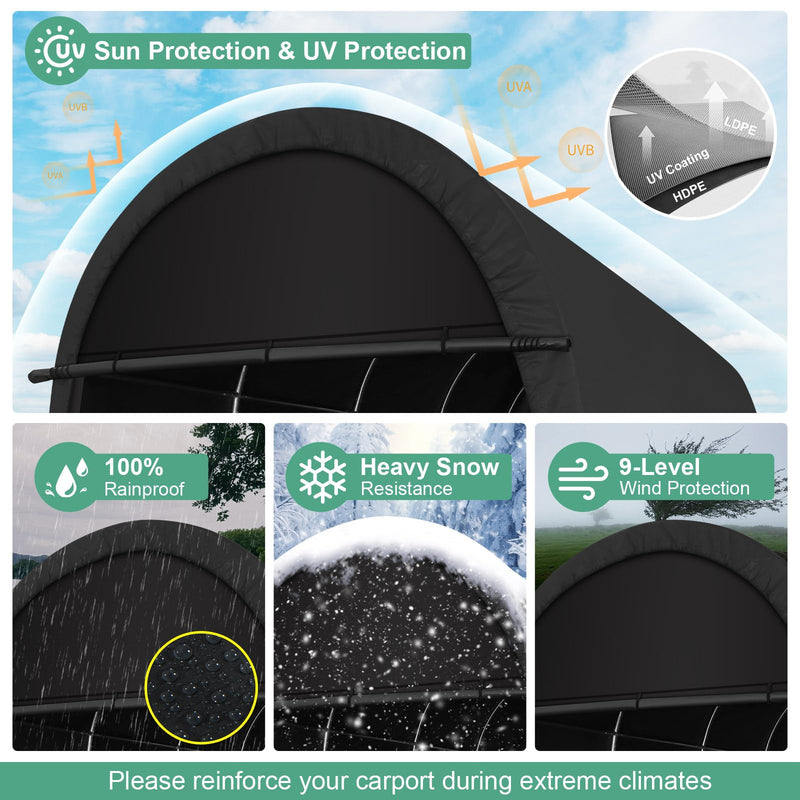 COBIZI Carport 12x20 FT Heavy Duty, Portable Garage, Carport Canopy with All-Steel Metal Frame & Vents, Round Style Outdoor Storage Shed for Car, Truck, Boat, Patio Furniture Anti-Snow Waterproof