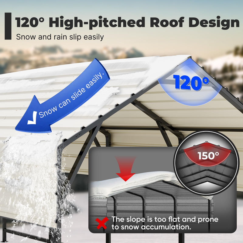 ADVANCE OUTDOOR Metal Roof Carports Kits 10x15 ft Heavy Duty Steel Car Canopy Hard Top Garage, White