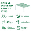 PATISOL Louvered Pergola Against The Wall Outdoor Patio 13'x10' Full Aluminum Pergola Wall Mounted Attached Adjustable Roof Hardtop Rainproof Gazebo for Deck Garden Yard Beach (Grey)