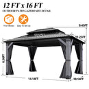 GARTOO 12' x 16' Outdoor Wood Gazebo - Permanent Wooden Hardtop Gazebo Pavilion with Double Curtains, Galvanized Steel Roof Cedar Wood Gazebos for Garden, Lawn, Poolside, Backyard Deck
