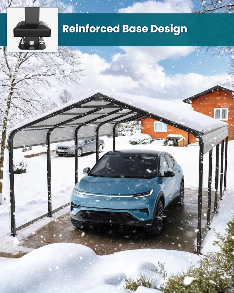 Metal Carport 12x21 Heavy Duty Easy Snow Off & Self Draining Design, 70KG/㎡ Load Ideal for Snow/Rain/Wind Conditions, Enhanced Base & Double Rust Proof Coating & Galvanized for Boats and Car, Truck