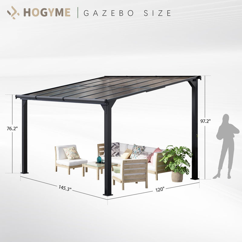 Outdoor Gazebo, Awnings for Patios Decks Backyards with Sunlight Panels, Top Lean to Pergola, Heavy-Duty Metal Sunroom, Frosted Gray (10X14 FT)