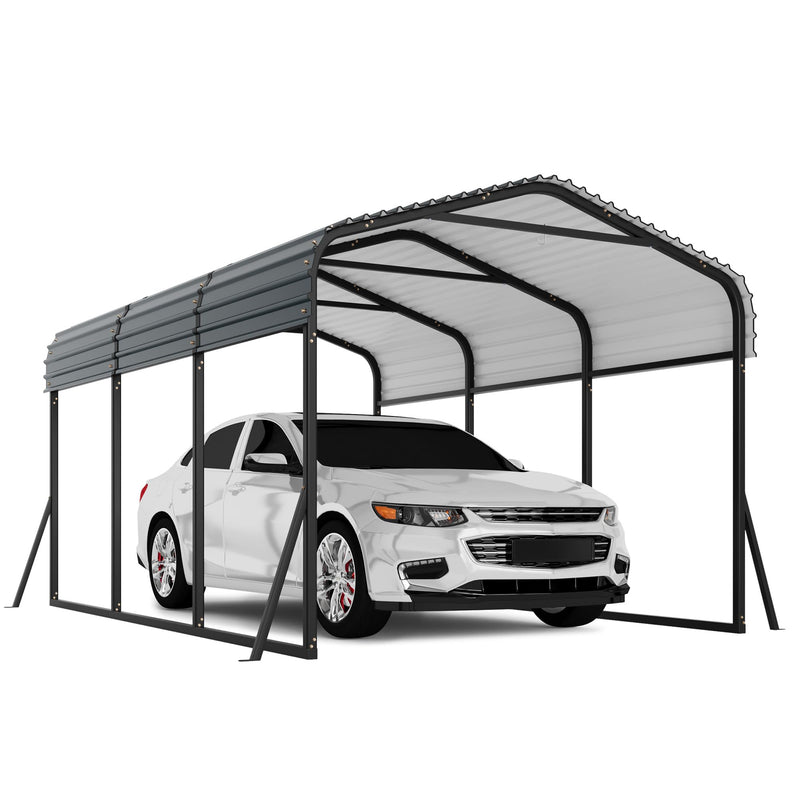 Reljofum 10 x 15 FT Metal Carport with Galvanized Steel Roof, Heavy Duty Metal Roof Carport with Enhanced Base, Tall Kits Garage for Tractors, Trucks, Boats, Cars