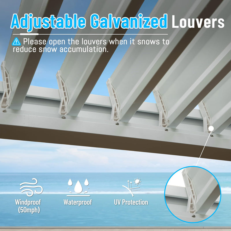 Domi Louvered Pergola 10' x 10' Outdoor Aluminum Pergola with Adjustable Roof, Aluminum Frame, Efficient Drainage System for Patio, Deck, Garden, White