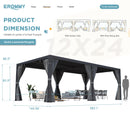 EROMMY Louvered Pergola 12' x 24' Outdoor Hard Top Pergola with Aluminum Frame and Adjustable Metal Rainproof Roof for Garden & Patio, Curtains and Netting Included, Gray-Black