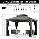 PURPLE LEAF 10' x 12' Hardtop Aluminum Gazebo with Double Metal Roof and String Lights Heavy Duty Permanent Gazebo for Patio Deck Lawn Garden All Weather Outdoor Pavilion Gazebo, Light Grey