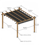 GarveeLife 10 x 13 Ft Wood-Grain Aluminum Pergola Outdoor Pergola with Retractable Canopy Sun Shade Shelter for Garden, Patio, Backyard, Deck - Gray