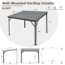 Domi 8' x10' Lean to Gazebo with Upgraded Drainage System, Wall Mounted Gazebo Hardtop Galvanized Steel Sloping Roof for Patio Deck Backyard Lawn Party（Gray）