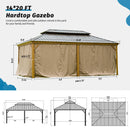 Domi Outdoor Living 14’x20’ Hardtop Gazebo, Wooden Coated Aluminum Frame Canopy with Galvanized Steel Double Roof, Outdoor Permanent Metal Pavilion with Curtains and Netting for Patio, Deck and Lawn