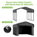 Real Relax 10x15ft Heavy Duty Metal Carport with Galvanized Steel Roof, Removable Sidewalls, Outdoor Car Port Shelter for Cars, Trucks and Boats, Gray