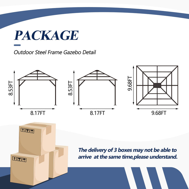 GARTOO 10’x10’ Patio Hardtop Gazebo with Polycarbonate Roof, Waterproof Outdoor Canopy Gazebo, Steel Frame Permanent Pavilion with Curtains and Netting, Perfect for Backyard, Patio, Lawn, Garden