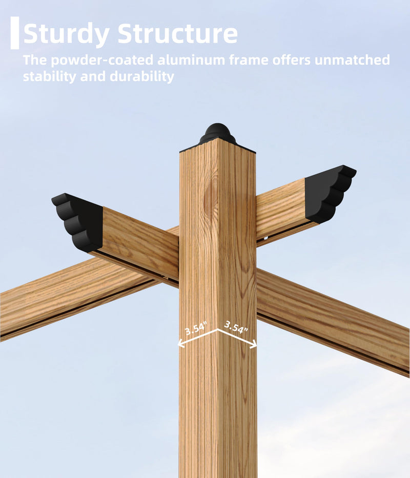 10' X 13' Outdoor Pergola with Retractable Canopy Aluminum Pergola Faux Wood Metal Pergolas Gazebo for Backyard, Deck, Patio, Garden Porch Beach Sun Shade Pavilion Grape Trellis Grill, Gray