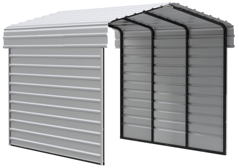 Arrow Carports Galvanized Steel Carport, with 2-Sided Enclosure, Compact Car Metal Carport Kit, 10' x 15' x 9', Eggshell