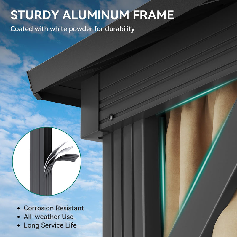 YITAHOME 10X10FT Hard Top Metal Gazebo Patios Double Roof Canopy Aluminum Frame Garden Gzebo Tent Curtains Netting for Patios Backyards Decks Lawns Brown