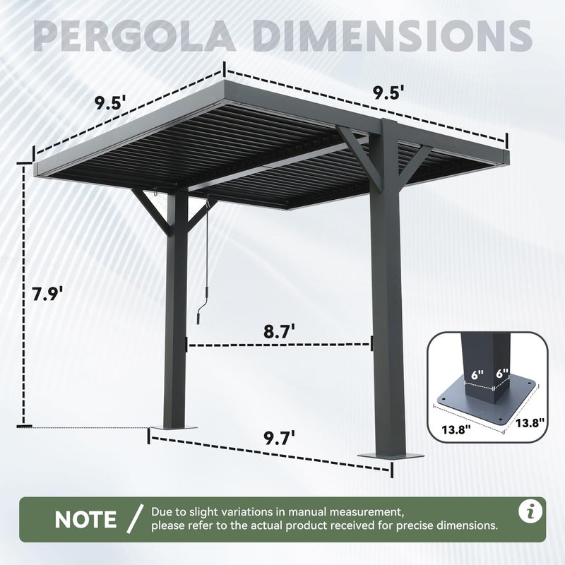 MELLCOM Louvered Pergola 10x10, Outdoor Shade Structure with 6" Aluminum Posts, Modern Aluminum Pergola with Adjustable Roof, Hardtop Gazebo Carport for Patio