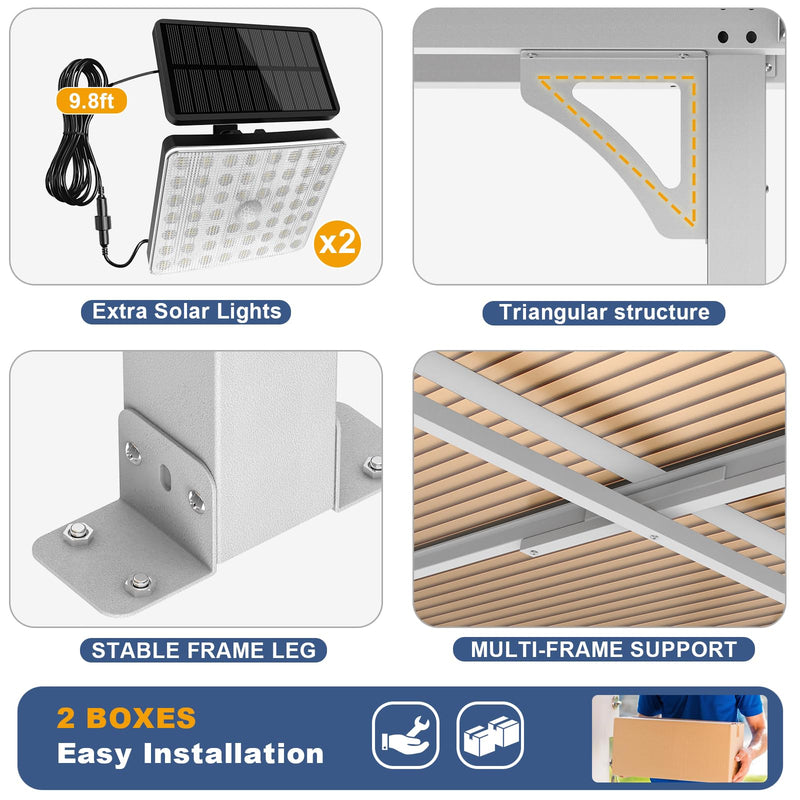 MEISSALIVVE 10' x 14' Gazebo, Wall Mounted Gazebo, Lean to Metal Awnings Gazebos, Gazebo Pergola with Sloped Roof, Outdoor Patio Gazebo Awning for Backyard, Deck, White
