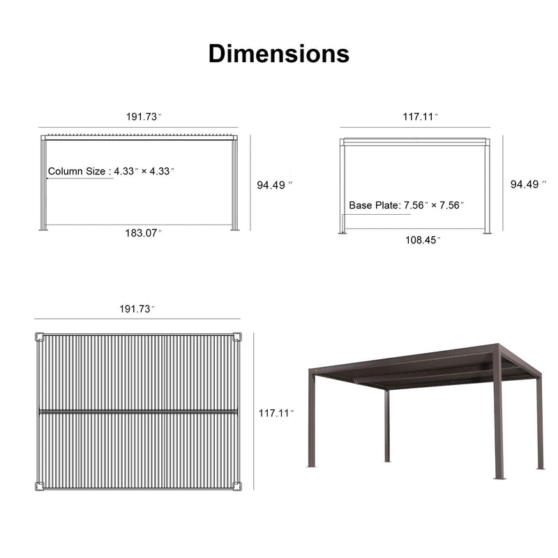 PURPLE LEAF Louvered Pergola 10' × 16' Outdoor Hardtop Gazebo Sun Shade with Adjustable Canopy Patio Aluminum Retractable Roof for Outside Deck Backyard Pavilion