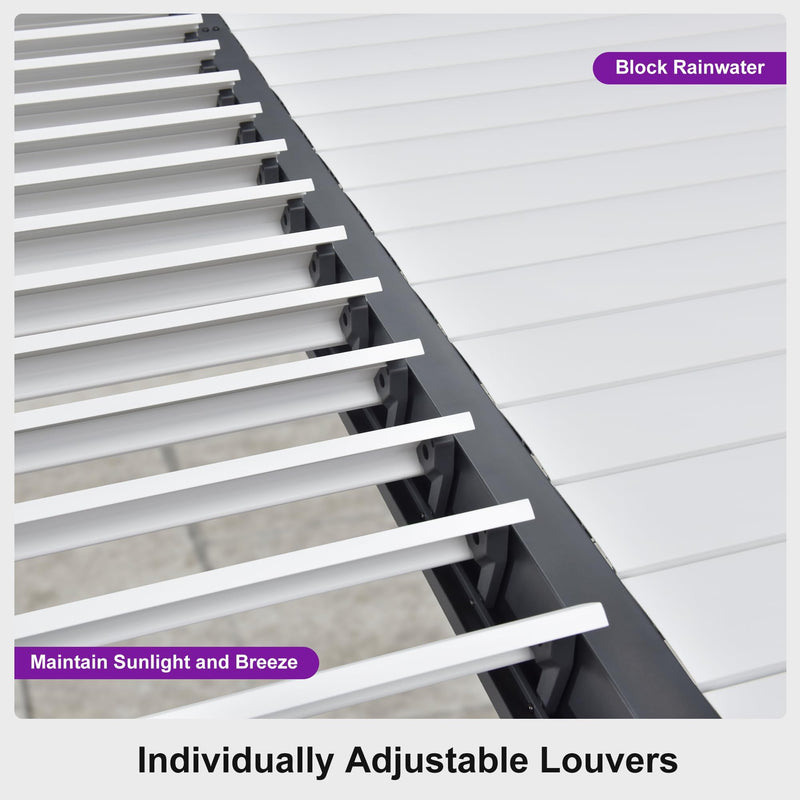 PURPLE LEAF Louvered Pergola 10' x 12' Patio Aluminum Pergola with White Adjustable Rainproof Roof Grey Frame Hardtop Gazebo for Outside Deck Backyard