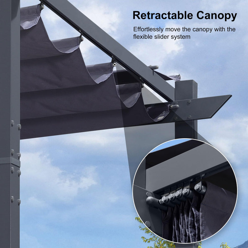 PURPLE LEAF 10' x 10' Pergola with Curtains Outdoor Retractable Pergola Patio Metal Shelter for Garden Porch Pavilion Dark Gray Frame Gazebo Modern Yard Grill Pergolas with Shade Canopy Navy Blue