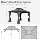 Domi 10x12FT Outdoor Gazebo, Hardtop Gazebo with Galvanized Steel Double Roof, Metal Gazebos with Drainage System Patio Pergola for Patio Deck Backyard,Curtain and Netting,Gray
