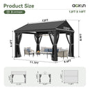 Aoxun 10' X 12' Hardtop Gazebo, Aluminum Outdoor Gazebo with Galvanized Steel Gable Roof Canopy, Patio Permanent Metal Pavilion with Netting, for Garden, Backyard, Deck