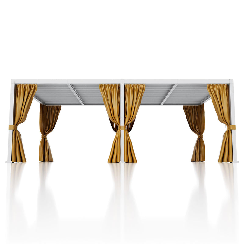 COSIEST 10'X20' Aluminum Louvered Pergola, All-Weather Adjustable Roof with Mosquito-Proof & UV Protection Netting Privacy Curtains for Deck, Backyard, Garden Outdoor Living Space (White)