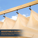 HAPPATIO 10' X 13' Wood-Grain Aluminum Pergola - Adjustable Sun Shade Canopy with Retractable Roof for Backyard, Deck, Patio, by The Pool（Beige）