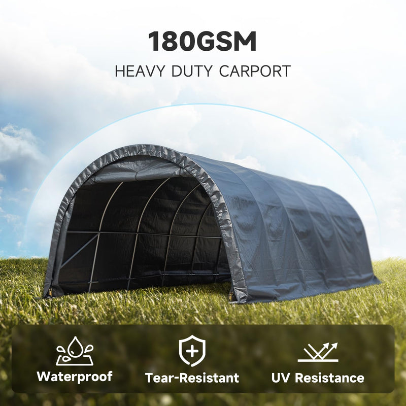 MELLCOM 12 x 24 FT Heavy Duty Carport, Portable Garage with Reinforced All-Steel Frame and Round Style Roof, Anti-Snow All Covered Car Canopy Outdoor Waterproof Storage Shelter for Car, Truck, Boat