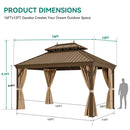 YITAHOME 12X16FT Metal Hard top Gazebo with Metal Steel Double Roof Canopy Galvanized Iron Aluminum Frame Garden Tent Curtains Netting for Patios Backyards Decks Lawns