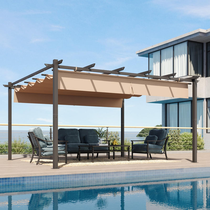 Aoxun 12x14 Outdoor Pergola, Patio Aluminum Pergola with Upgraded Retractable Canopy, Heavy Duty Metal Pergolas and Gazebos with Adjustable Sun Shade Cover for Modern Backyard, Deck, Garden