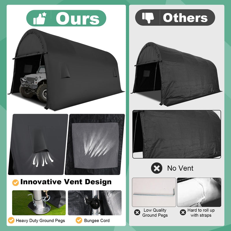 COBIZI Carport 12x20 FT Heavy Duty, Portable Garage, Carport Canopy with All-Steel Metal Frame & Vents, Round Style Outdoor Storage Shed for Car, Truck, Boat, Patio Furniture Anti-Snow Waterproof