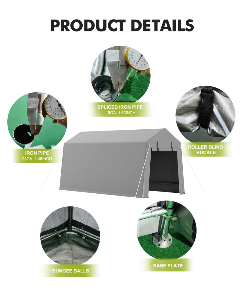 10 x 15 ft Portable Carport, Storage Shed with Heavy Duty Waterproof Tarp & 2 Roll-Up Zipper Doors, Ideal Tent for Motorcycles, Bikes, Garden Tools, and Firewood