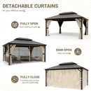 UDPATIO 12' x 16' Hardtop Gazebo, Outdoor Aluminum Gazebo with Galvanized Steel Double Roof, Permanent Metal Canopy with Curtains and Netting for Patio, Garden, Lawn, Backyard, Deck, Beige